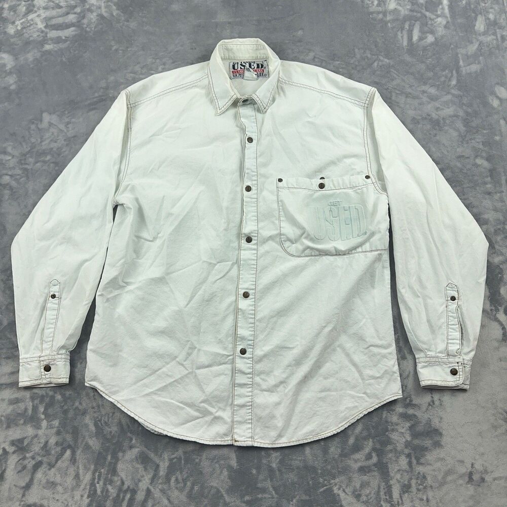 Vintage 1990's Get Used By Elie Shirt Mens Size M White Snap Button Up Oversized
